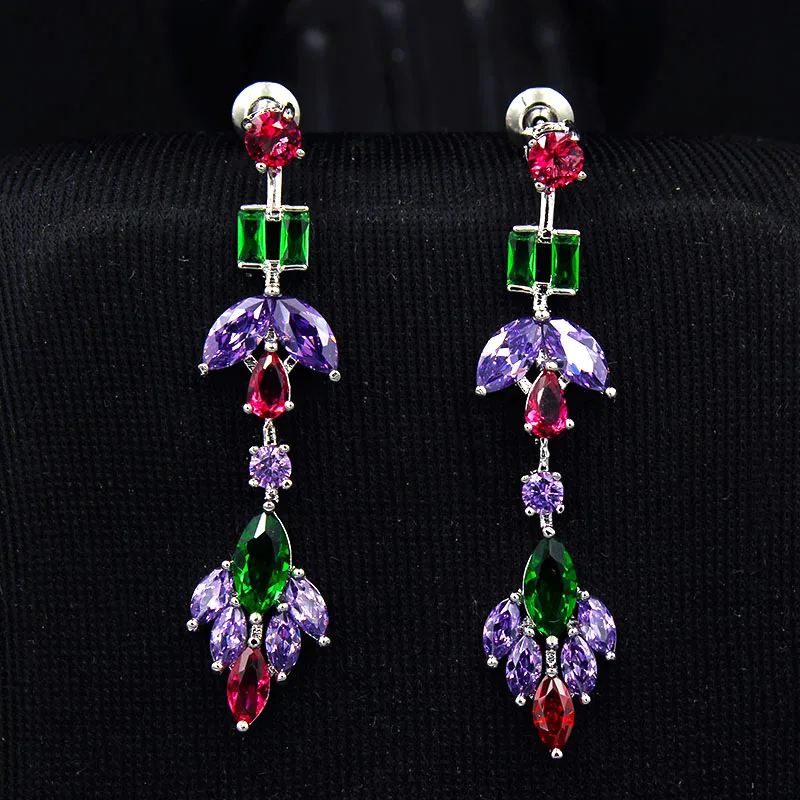 Роскошные Длинные серьги белого золота для женщин разноцветные Разноцветные с