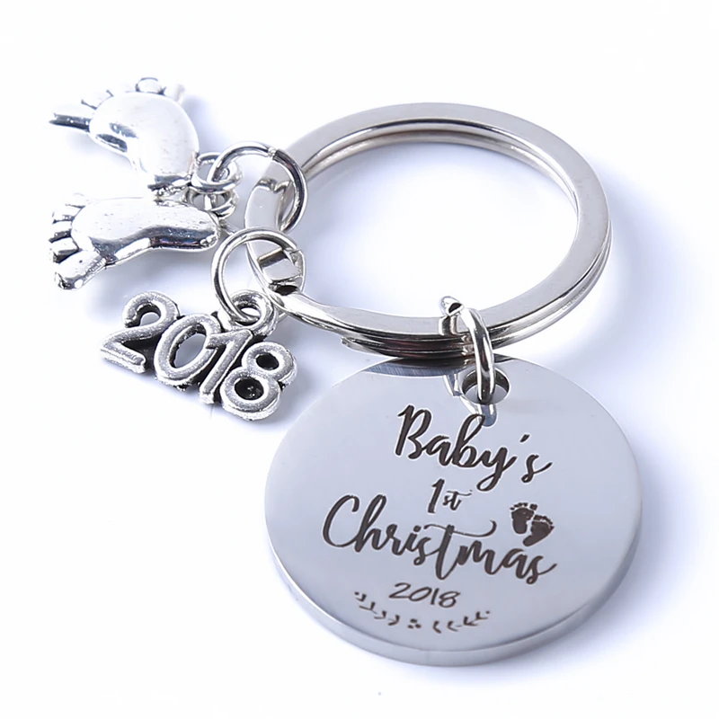 Новинка 2018 года брелок из нержавеющей стали с надписью baby's Frist Christmas