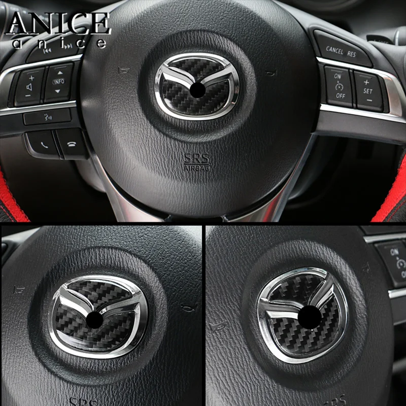 Углеродное волокно руль логотип Накладка подходит для Mazda3 MAZDA6 mazda2/CX-5/CX-3/CX-9/MX-5/CX-8/CX3/CX5/CX8/CX9/MX5