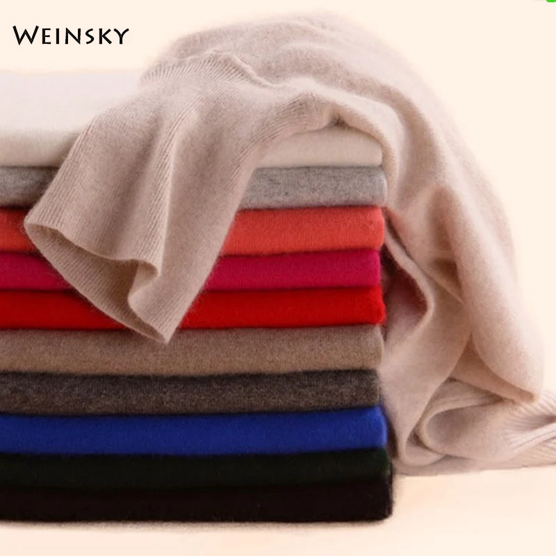 Женский вязаный кашемировый свитер Weinsky черный с высоким воротником в Корейском