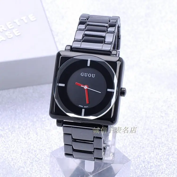 Женские Кварцевые Водонепроницаемые Часы Guou черные наручные часы с квадратным