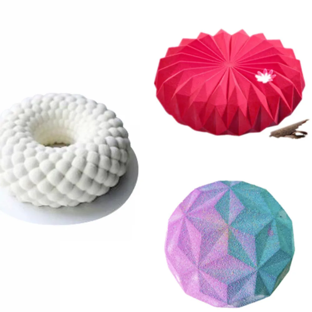 3 3 шт 3D оригами формы для торта, мусса, мороженого, шоколада, торта, форма для сковороды, алмазного десерта, силиконовые формы для выпечки, геометрические формы - Цвет: 3