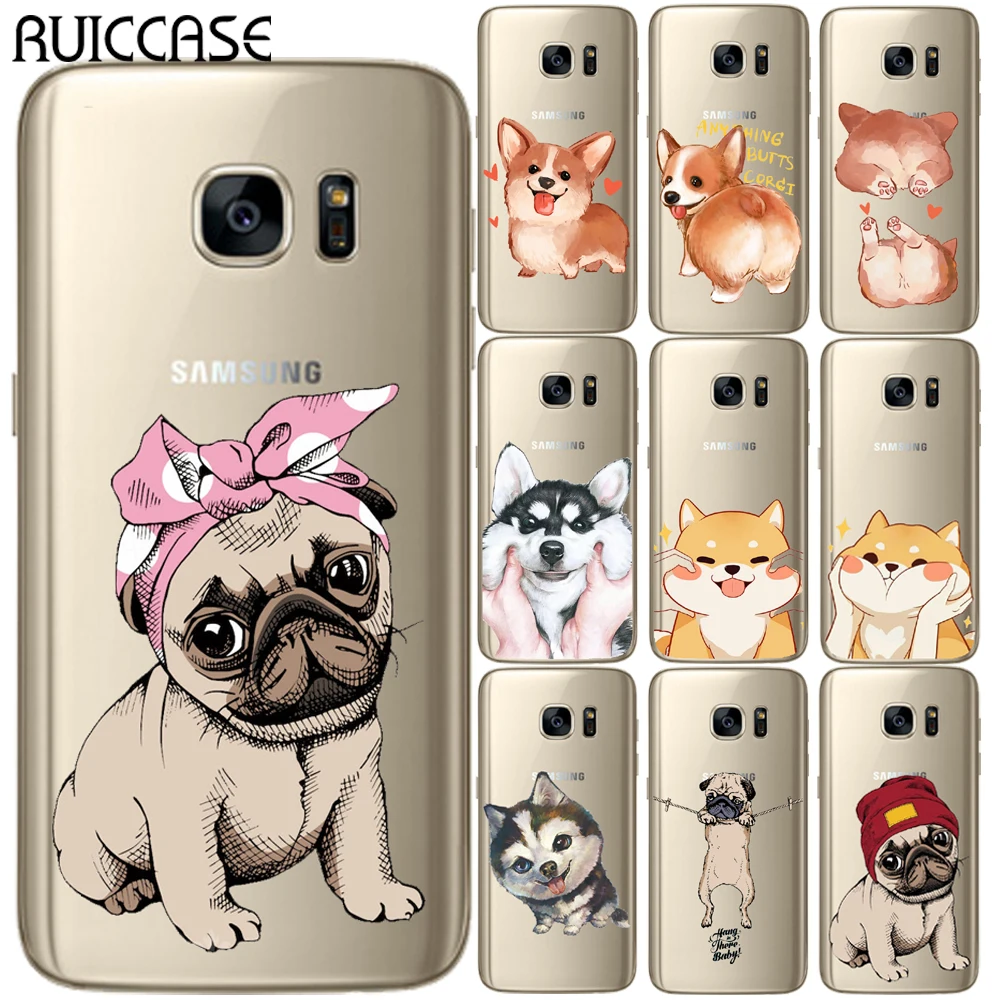 Крутой Мягкий ТПУ чехол Corgi с рисунком мопса для Samsung Galaxy S5 Mini S6 S7 Edge S8 S9 S10 Plus E S10E Note
