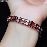 zhhiry real natural red garnet 925 sterling silver bracelet for women genuine gemstones bracelets fine jewelry