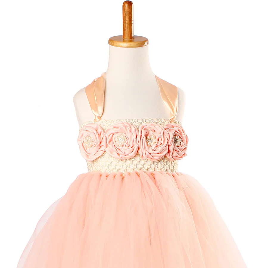 Girls Princess Peach Flowers Tutu Dress 2018 Summer Children Floral Bridesmaid Wedding Ball Gown Baby Birthday TUTU Clothing | Детская
