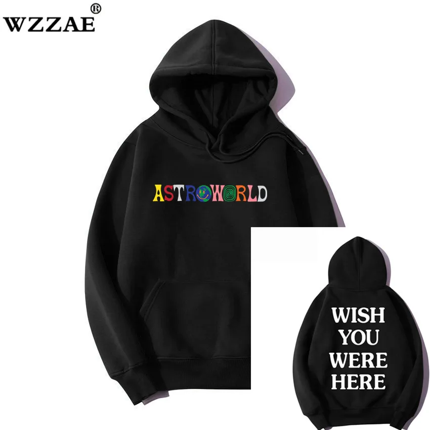 Black 1 Трэвиса Скотта Astroworld WISH YOU WAS HERE вышитые радужные буквы для мужчин и женщин пуловер с капюшоном модная Толстовка в стиле хип-хоп - Цвет: Black 1