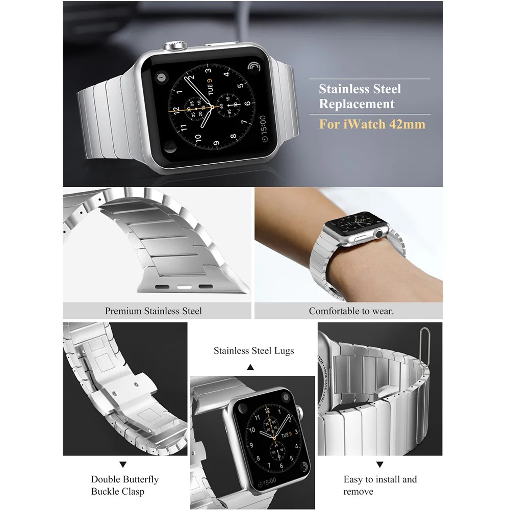 Браслет из нержавеющей стали для Apple Watch 38 мм 42 40 44 металлический ремешок apple watch band
