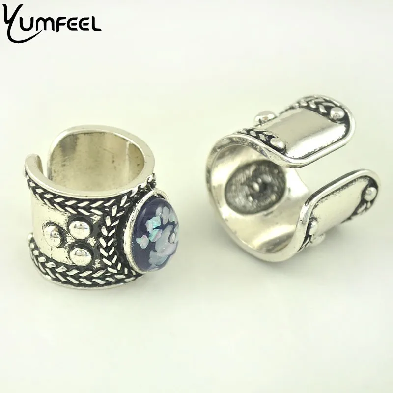 Женское Винтажное кольцо Yumfeel черное с бусинами и манжетами в богемном стиле