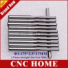 Фрезы карбидные с двумя прямыми пазами, 3,175 мм, 10 шт., SHK 2,5 мм, CED 17 мм