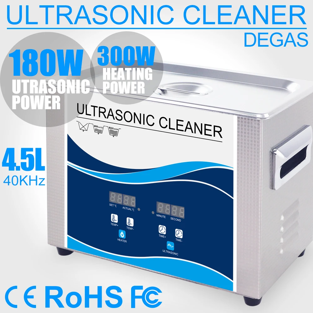 

Granbo Digital Ultrasonic Cleaner 4.5L Bath 180W Timer Heater Degas Stainless Steel Piezoelectric Sensor Hardware PCB Injector