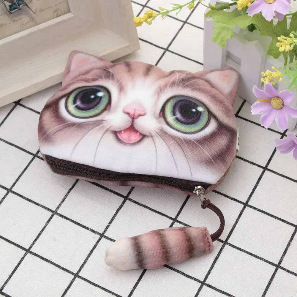 Новые милые 3D животных с передней молнией чехол портмоне кошка женский кошелек