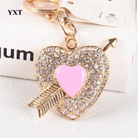 arrow pink love heart charm new fashion crystal rhinestone pendant purse handbag key ring chain favorite exquisite lover gift