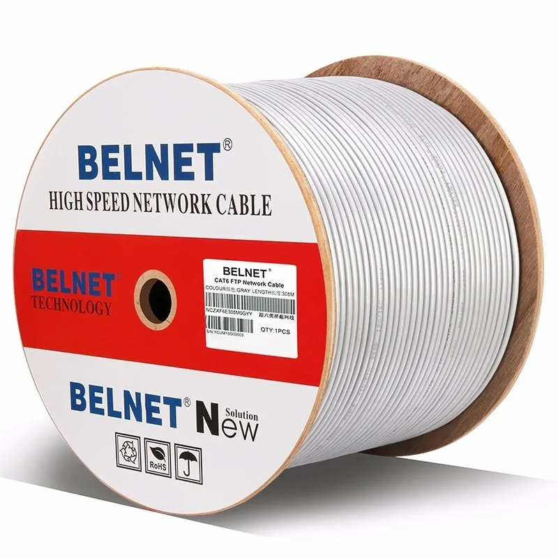 

1000ft 305m Shielded CAT6 cable OFC copper wire Wood axis box shaft RJ45 network twisted pair for engineering Gigabit Ethernet