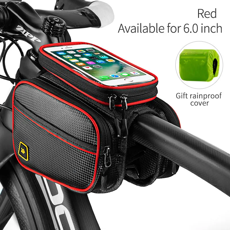 6.0-Red CoolChange велосипедная сумка передняя рама большая велосипедная сумка MTB с водонепроницаемым чехлом сенсорная верхняя труба сумка для телефона велосипедные аксессуары - Цвет: 6.0-Red