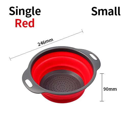 Single Red Small DUOLVQI складной силиконовый дуршлаг для фруктов и овощей, корзина для мытья, Волшебная корзина, ситечко, складной Слив кухонные инструменты приспособление - Цвет: Single Red Small
