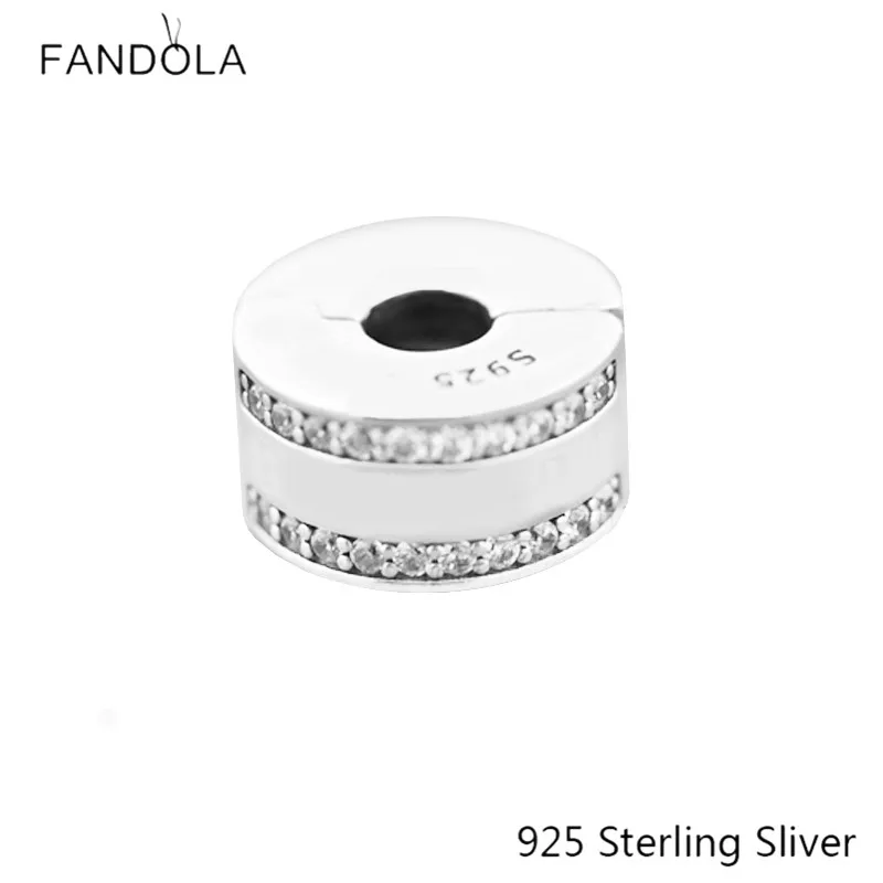 

925 Sterling Silver Insignia Clip Charm Clear CZ Fits for Brand DIY Women Bracelets Jewelry Making