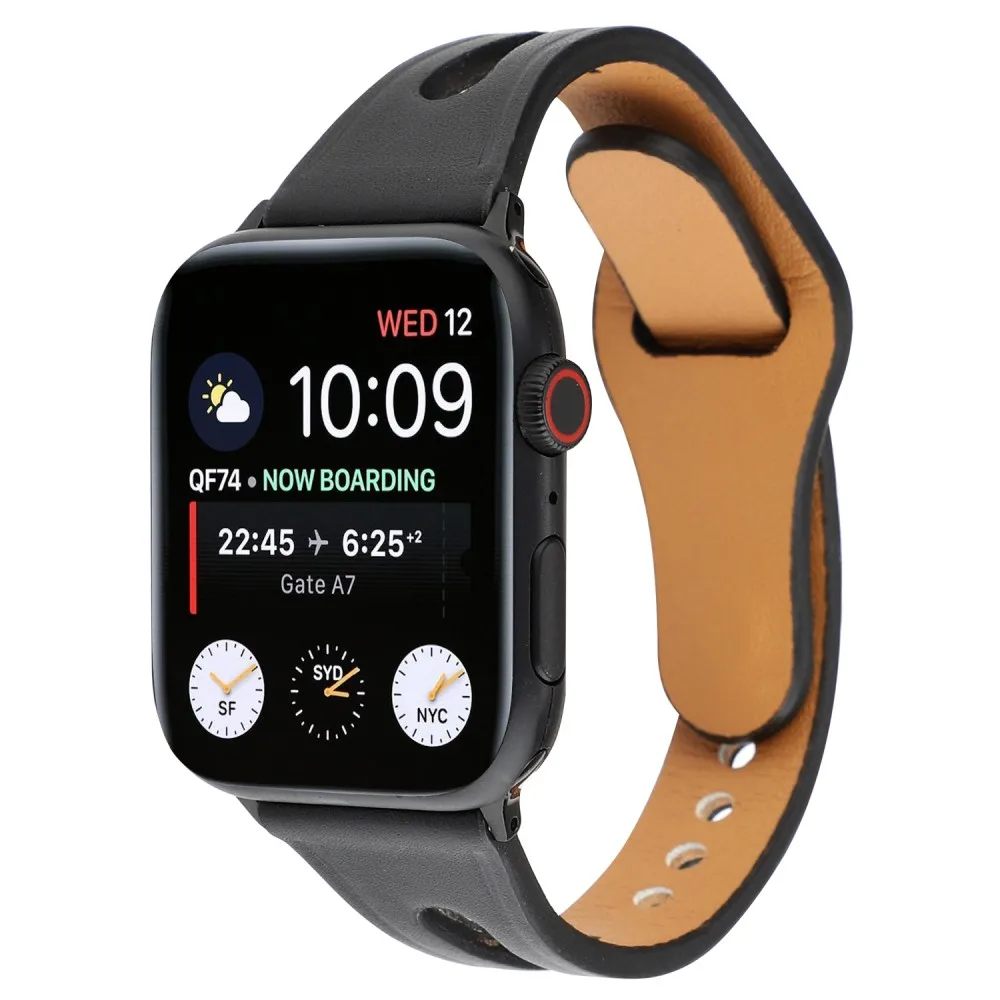 Блестящий кожаный ремешок для Apple Watch ремешок 44 мм 42 мм 40 мм 38 мм V отверстие ремешок для iWatch серии 5 4 3 2 1 наручных браслетов