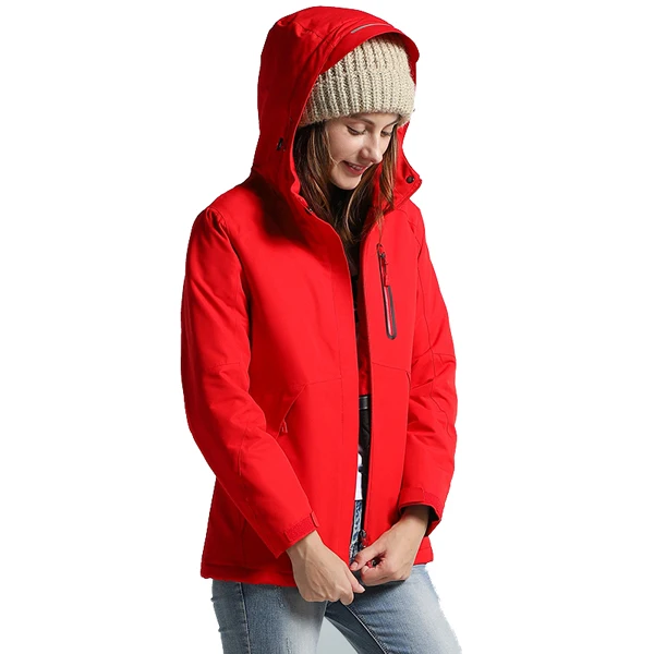 Women Red Мужская и женская зимняя Толстая хлопковая куртка с USB подогревом, водонепроницаемая ветровка для походов, скалолазания, пальто VA342 - Цвет: Women Red