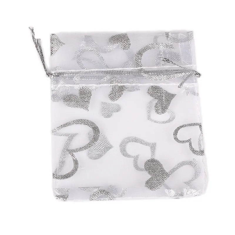 Silver Love 50 шт. 7X9 9X12 11X16 13X18 см цвет Бронзированная роза Сердце Любовь ювелирные изделия Упаковка жемчужные мешки из пряжи свадебный подарок сумки мешки для конфет - Цвет: Silver Love