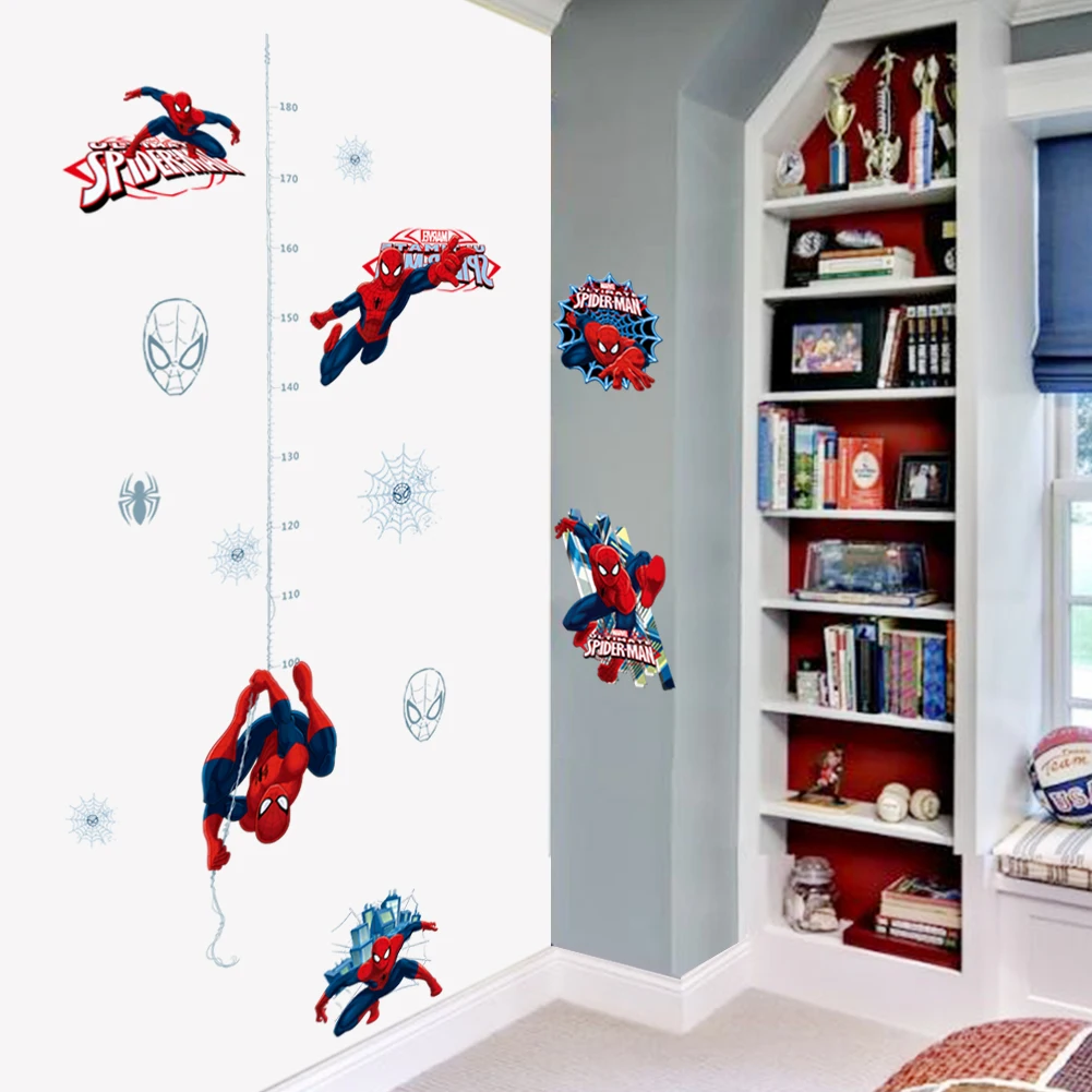 Autocollant mural Spiderman en vinyle avec règle de hauteur  adhésif créatif imprimé  super-héros