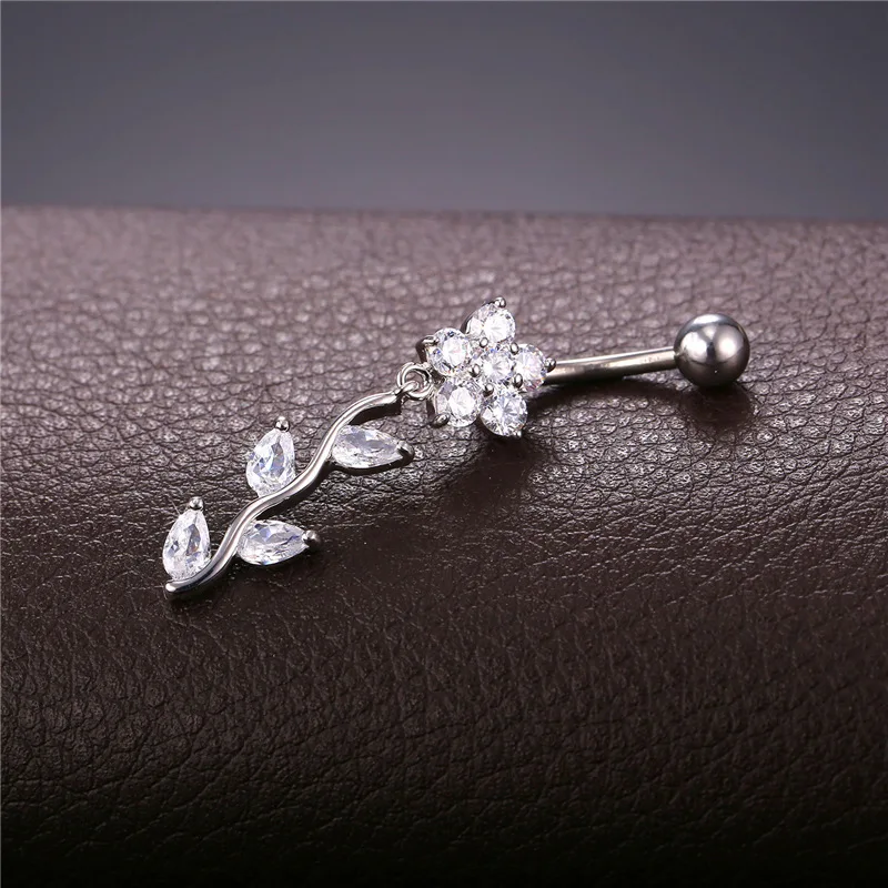 Collare Crystal Long Belly Button Ring Rose For Women Party Yellow Gold/Silver Color Navel Body Charm Jewelry DB114 |