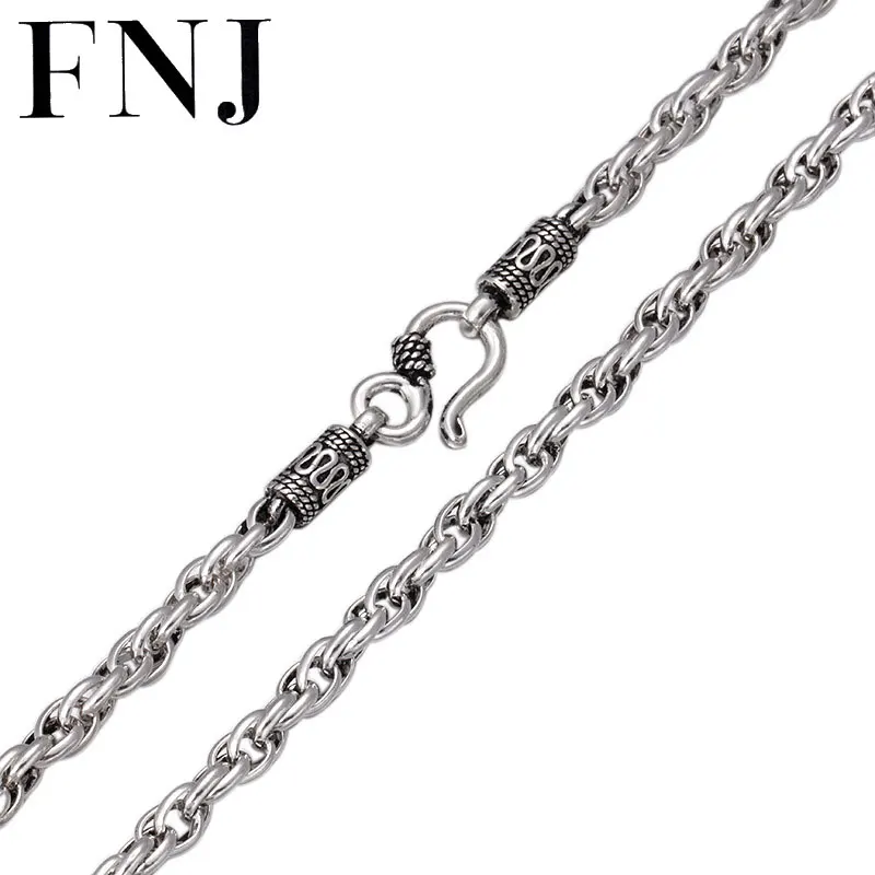 

FNJ 4mm Twist Chain Necklaces 925 Silver 45cm to 60cm New Fashion Punk Original S925 Thai Silver Women Men Necklace