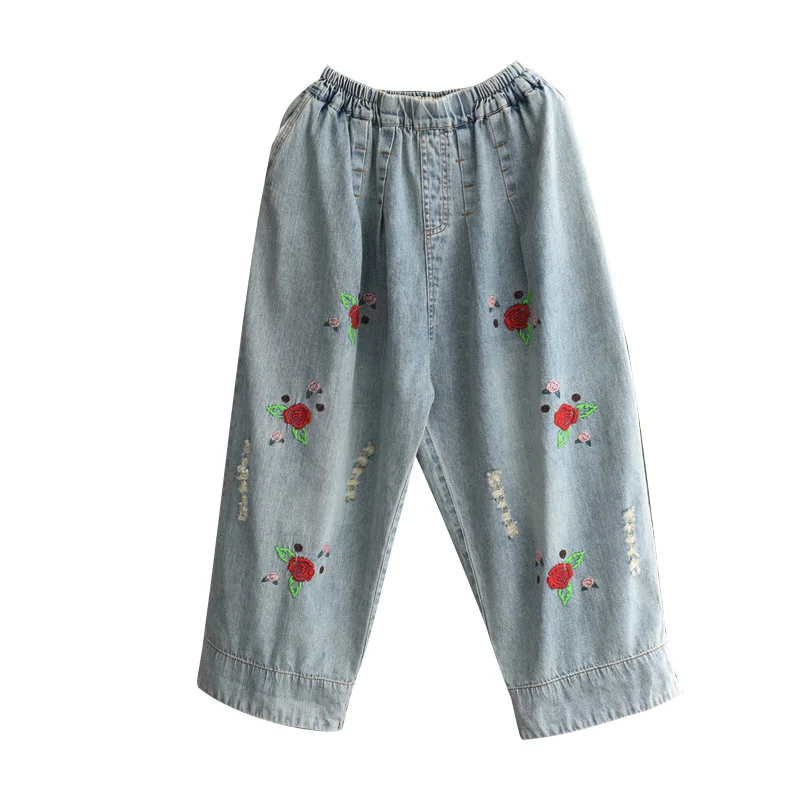 Летние джинсы женские модные свободные повседневные джинсовые брюки новые