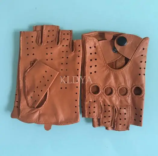 Camel yellow KLDYA брендовые весенние женские кожаные перчатки Модные брендовые черные красные перчатки для вождения без пальцев для спортзала женские перчатки из сафьяна - Цвет: Camel yellow