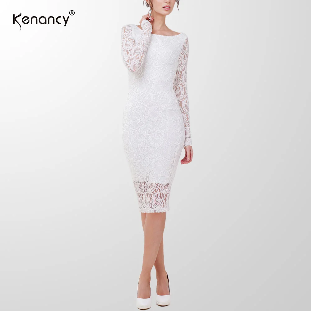 white Kenancy 3XL размера плюс, сексуальное кружевное платье, женские вечерние и Клубные платья с длинным рукавом, длина до колена, перспективное облегающее платье, Vestidos, элегантное, 2 цвета - Цвет: white