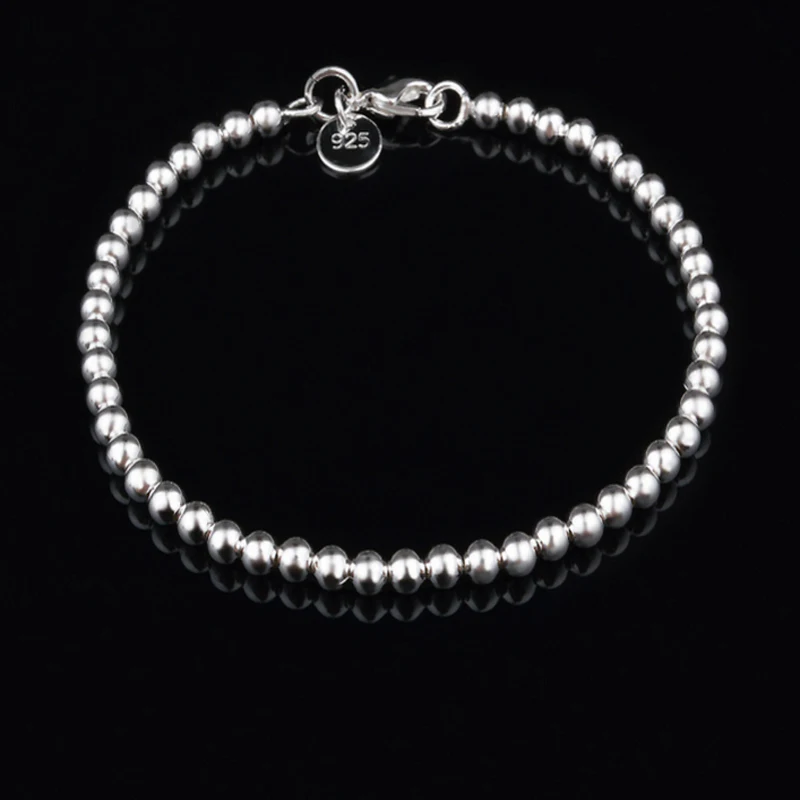 Женский гладкий браслет из серебра 925 пробы 4 мм Подарочная бижутерия Новое