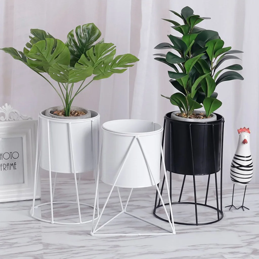 Elegant European Style Decorative Shelves Heavy Duty Iron Flower Stand Planter Shelf Rack with Flowerpot Desktop/Floor