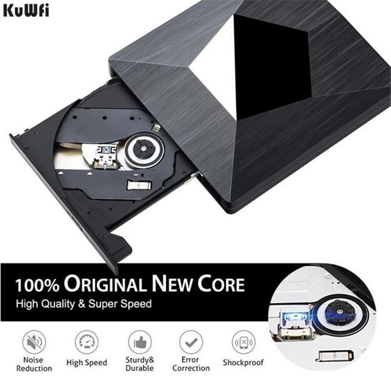 KuWFi USB3.0 внешний CD DVD диск с Тип C Портативный RW/DVD RW писатель плеер горелки Внешний