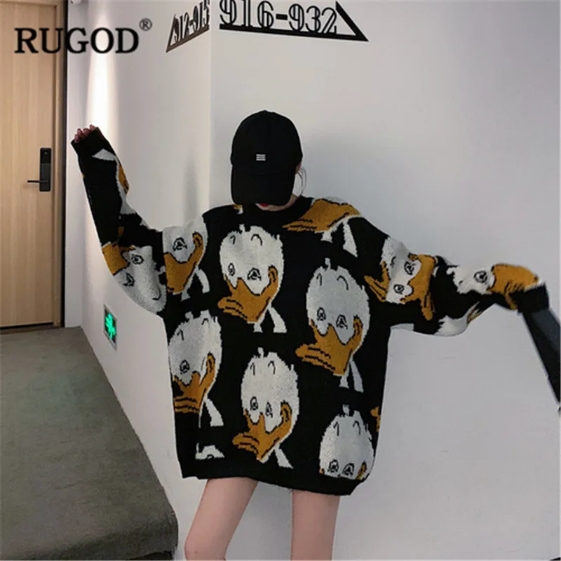 RUGOD 2020 Korean Print Knitted Sweater New Winter Warm Long Pullovers Women Fashion Sleeve O Neck Jumper Tops | Женская одежда