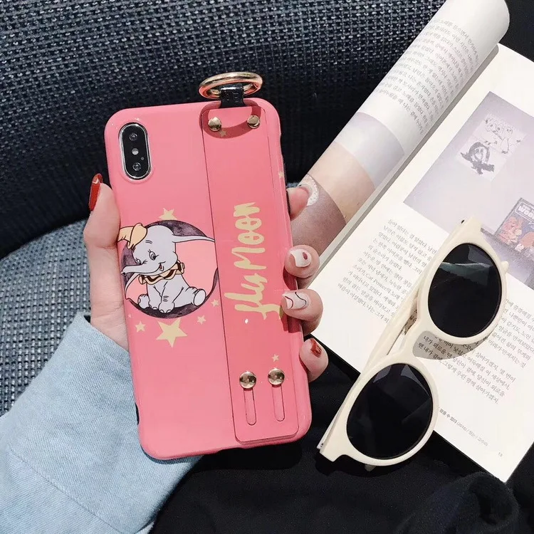 Cute Cartoon Animation Dumbo Phone Case For iPhone 7 Puls 6 6S 8 X XS XR Xsmax Cases Retro Wristband Stand Soft Cover |