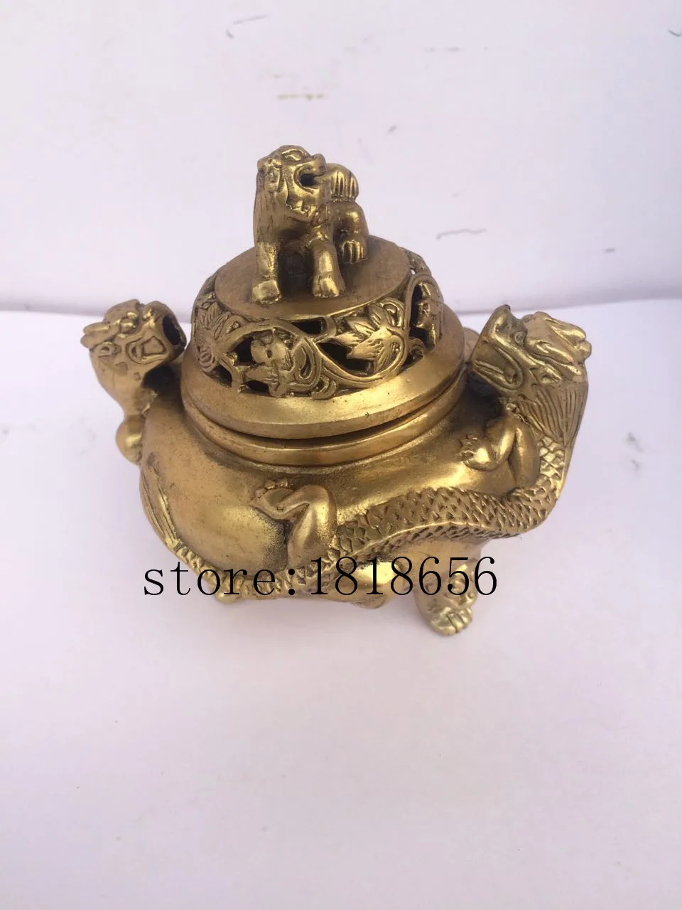 Антикварный антиквариат китайский латунный вырезать дракона|censer| |