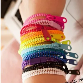 10 шт./лот браслет-молния двойной и Одноцветный металлический браслет на молнии флуоресцентный неоновый креативный браслет для женщин