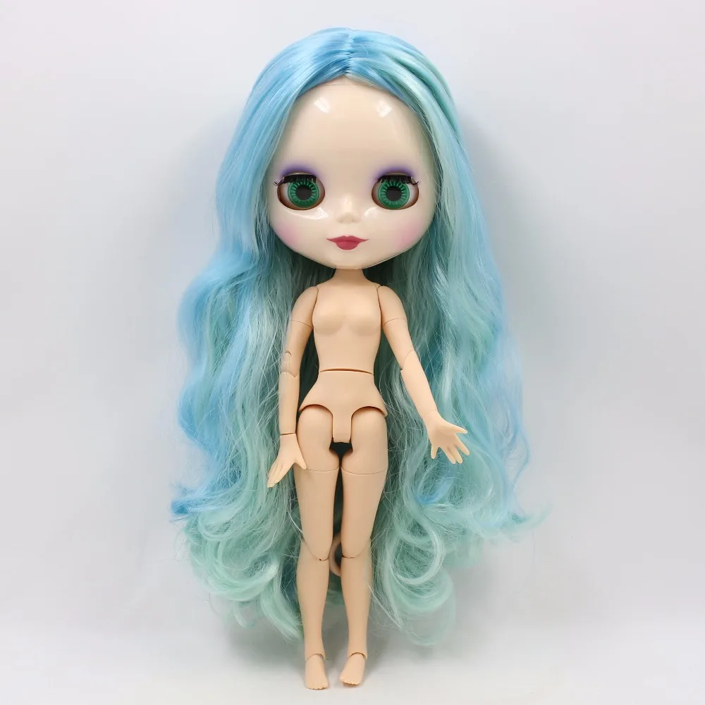 Фабрика blyth кукла зеленый микс синие волосы сустава тела белая кожа 1/6 BL62274006