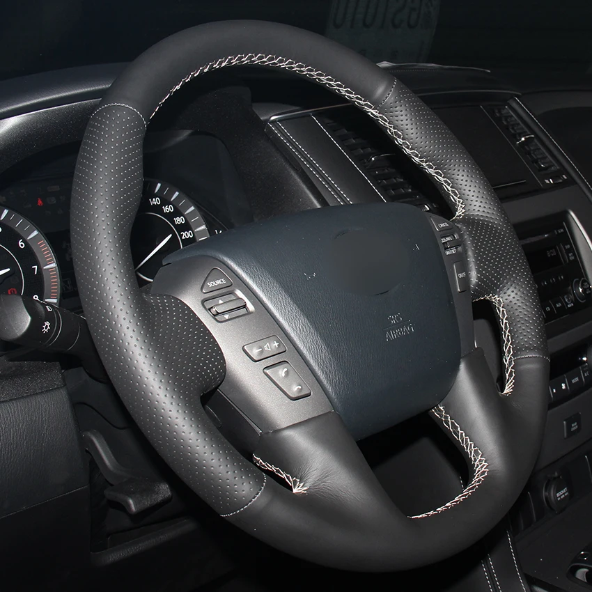 Черный синтетический кожаный чехол рулевого колеса автомобиля для Nissan Patrol 2011-2017