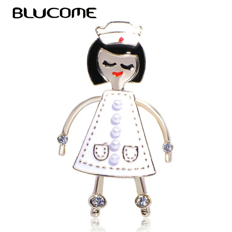 Женская/Детская брошь в форме девушки Blucome белая эмалированная из металлического