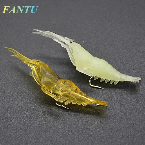 

FANTU Fishing Shrimp Lure With Hook Luminous Fishy Smell 4cm/1g Camarao Artificial Lure Soft Lures 20PCS/LOT