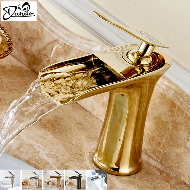 Дешевый золотой смеситель для ванной комнаты раковины горячей и холодной воды с