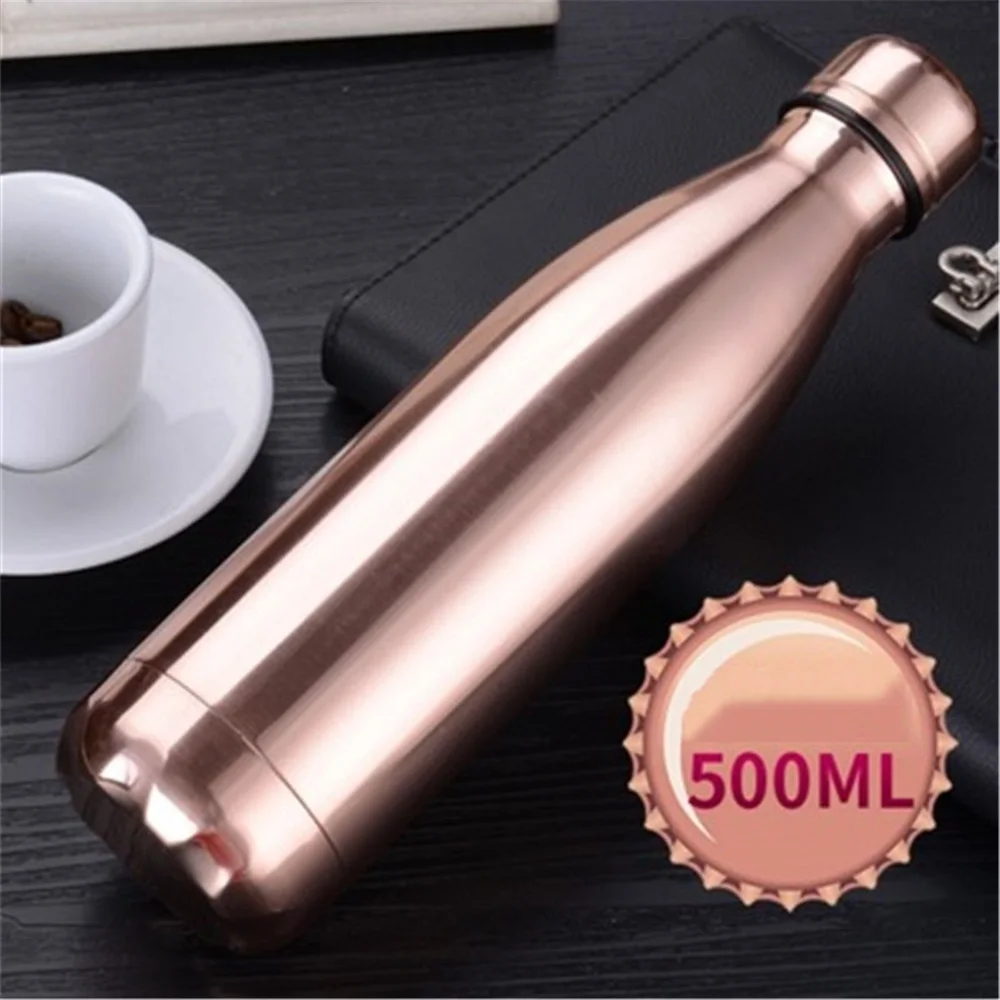 Розовое золото бутылка для воды Colorful с двойными стенками Нержавеющая сталь
