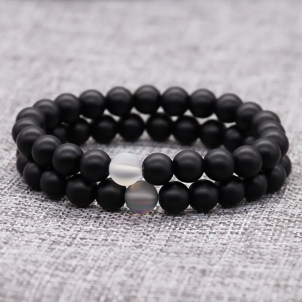 Браслет из натурального оникса для женщин и мужчин эластичный матовый белый