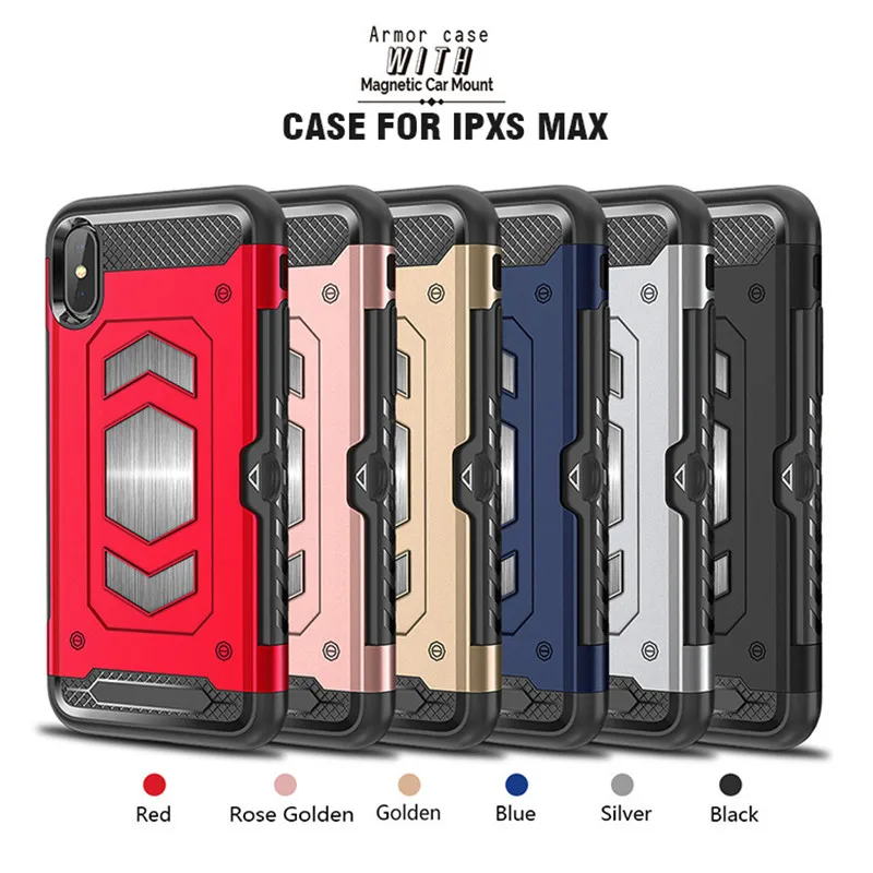 For iPhone X XR 7 8plus Case PC Armor Hybrid Car Magnetic Bracket for XS Max 6 6s 8 Plus Credit Card Holder |