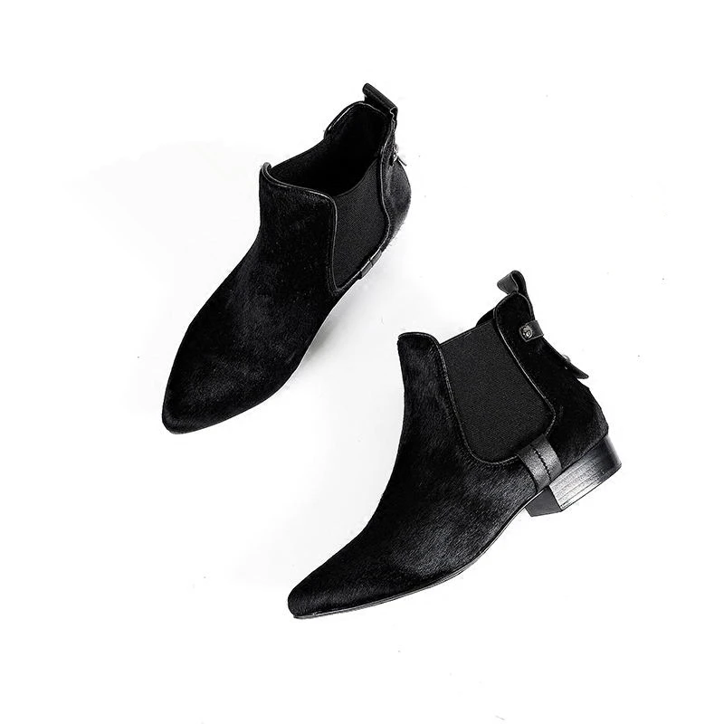 New Trendy Womens Sexy Pointed Toe Horse Hair Ankle Boots Ladies Slip On Plush Warm Winter Flat | Обувь