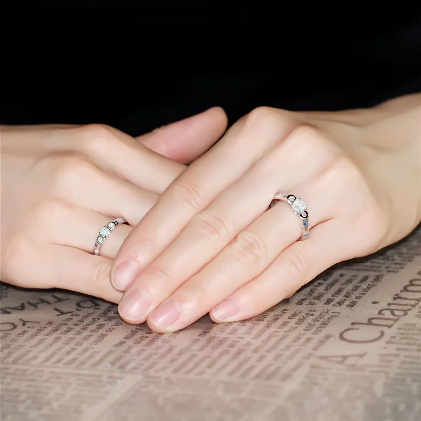 ALMEI 40% Скидка на парные кольца для женщин и мужчин из стерлингового серебра 925 с камнем циркония, ювелирные изделия 2017 года, бесплатная коробка LJ054.