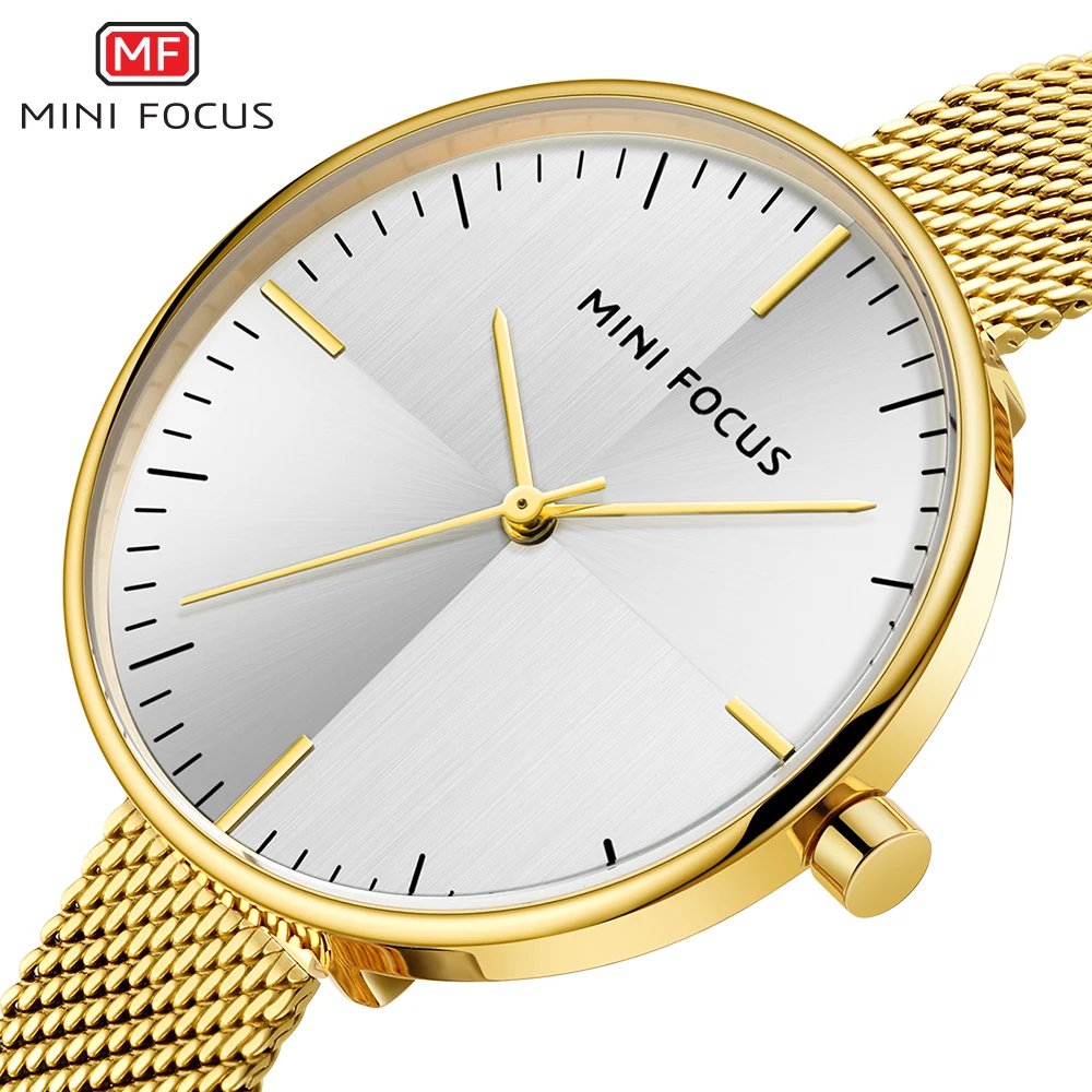 

MINI FOCUS Royal Women Watches Quartz Clock Ultra Thin Golden Mesh Strap Top Brand Luxury Simple Design Female Relogio Feminino