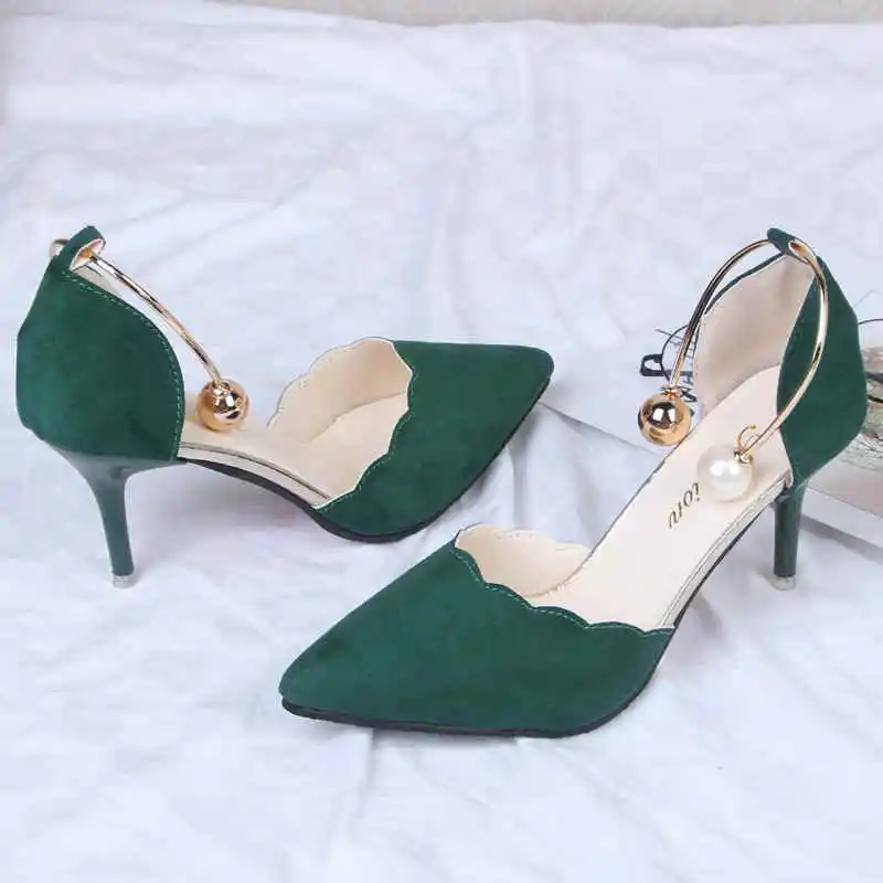 169 Green 7CM Женские туфли-лодочки; Новое поступление года; женская обувь на высоком каблуке с острым закрытым носком; женская свадебная обувь с кружевом и бисером - Цвет: 169 Green 7CM