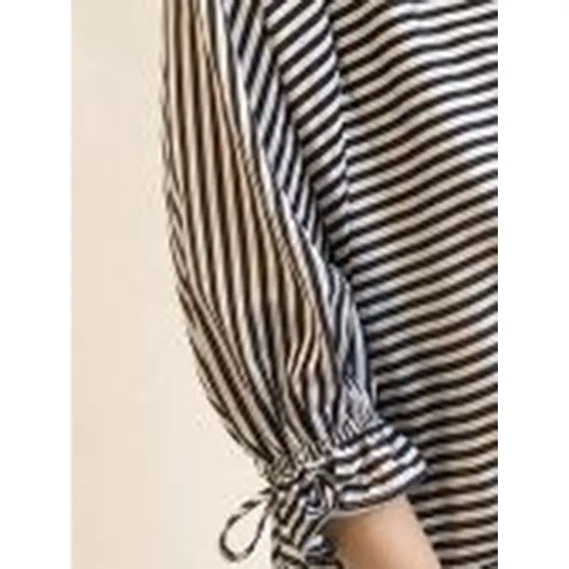 Summer Office Ladies Korean Elegant Sexy Simple Blouse Women Loose Stripe Bowknot Blue Japan Style Female Fashion Top Shirts |