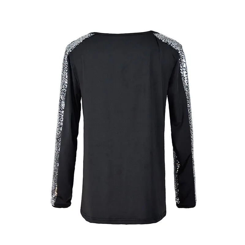 

AYPOQ Women Sequin long Sleeve V-neck T-shirt Fashion Spring Autumn Pullover Bodycon Casual T Shirt Femme Streetwear Clothes New